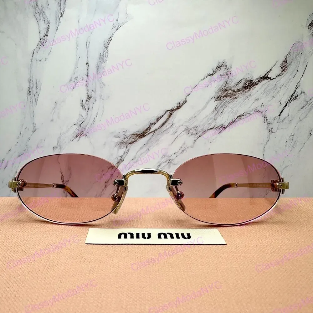 New MIU MIU Sunglasses Gold Metal Pink Oval Authentic Gradient MIU MIU